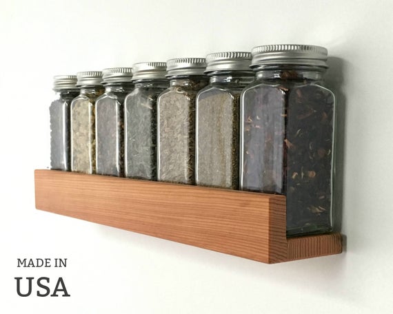 Spice Shelf Modern Wood Low Profile, Reclaimed Wood Kitchen Decor, Spice Organizer, Custom Sizes and Colors by Special Order by andrewsreclaimed