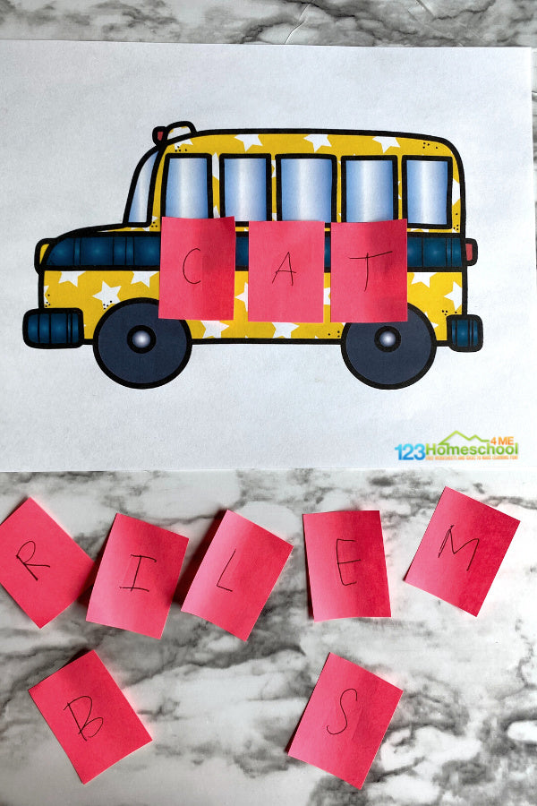 Back To School, CVC Word Mat Activity with Post Its