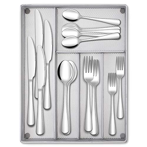 Hiware 40-Piece Silverware Set with Organizer Tray for 8, Stainless Steel Flatware Cutlery Set For Home Kitchen Restaurant Hotel, Mirror Polished, Dishwasher Safe