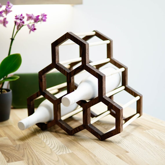 Wine rack countertop for 6 bottles, Stackable wine bottle holder wood, Wine cellar storage, Custom wine stand for 3, Rustic wine organizer by PromiDesign