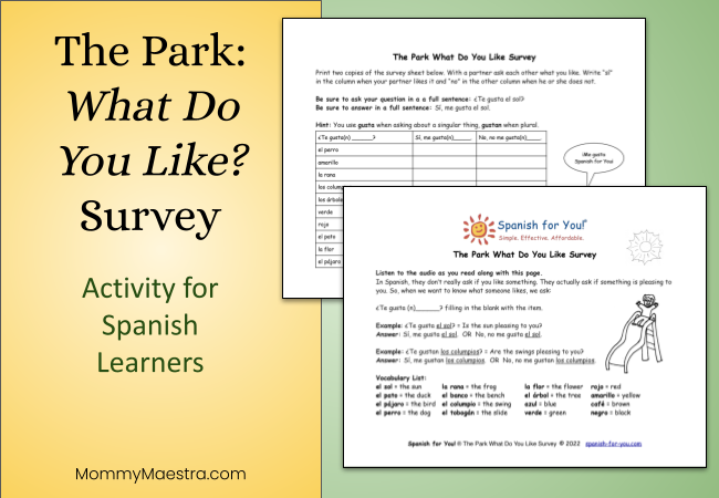 "The Park" Activity for Spanish Learners