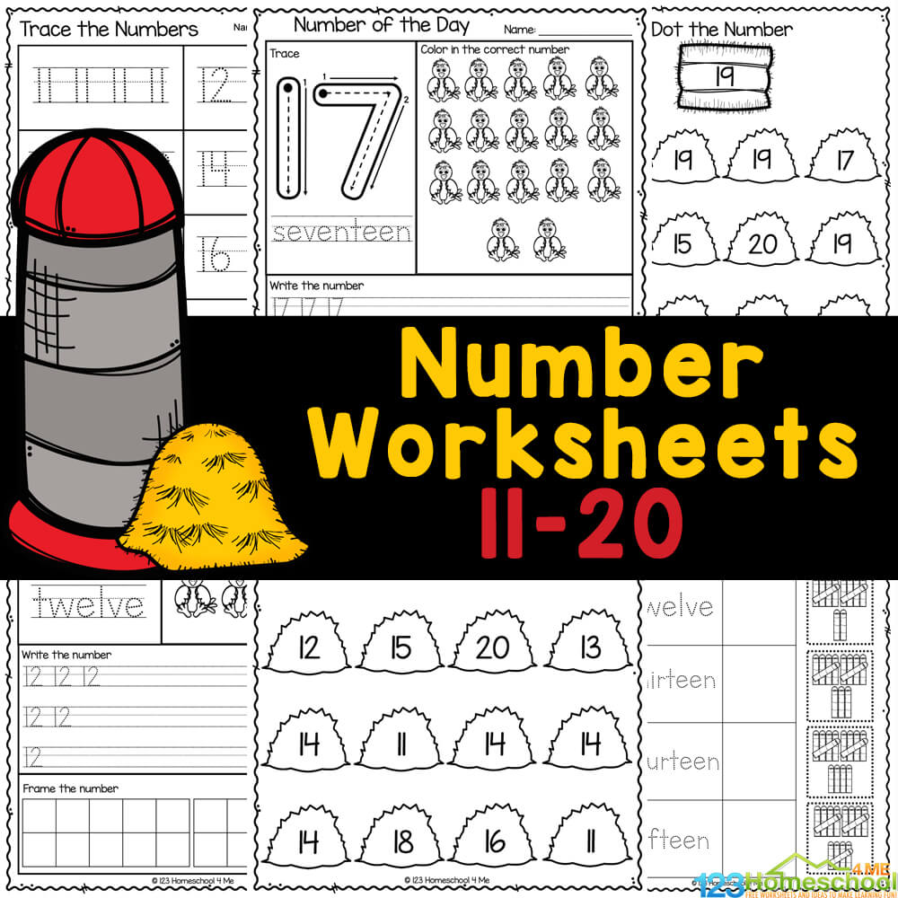 FREE Printable Number Worksheets 11-20 for Kindergarten