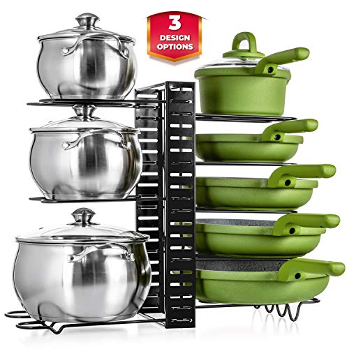 UPGRADED Kitchen Pot Pan Organizer  Cabinet Kitchen Organizers with Large Storage Capacity  Kitchen Cabinet Organizers and Storage for Small and Large Cookware  Countertop Pot Rack  Lid Organizer
