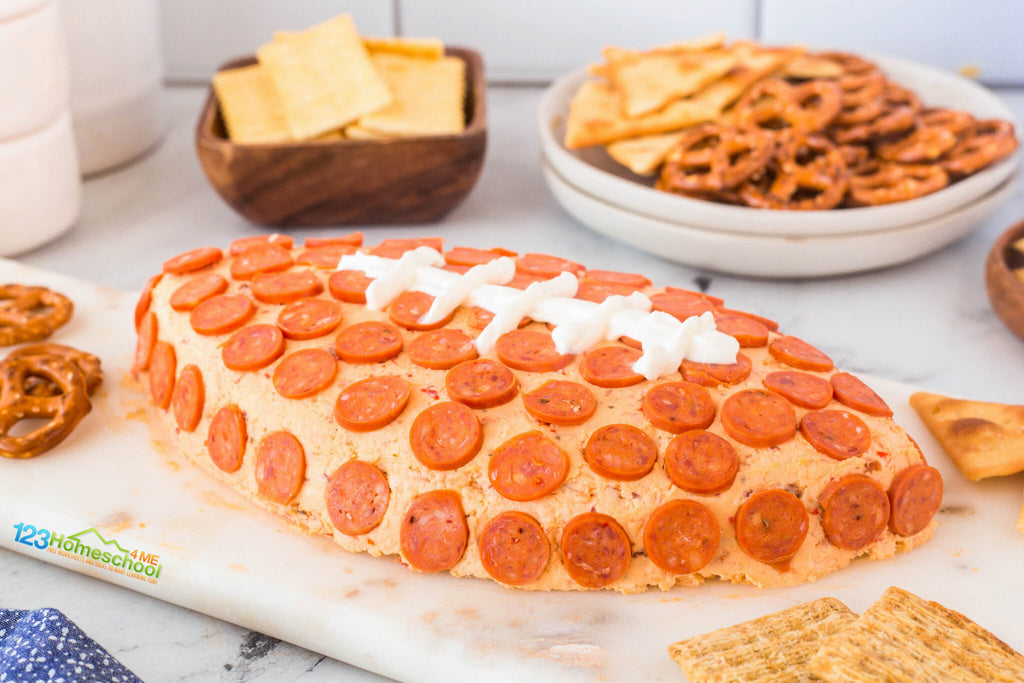 Pepperoni Cheeseball Football – EASY Super Bowl Dips Appetizer