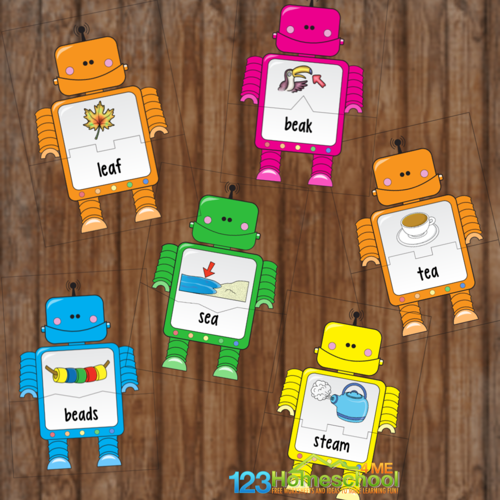 Robot Long E Sound Puzzles – “ea” Vowel Team Activities