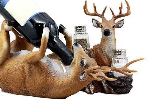 Ebros Gift Trophy Emperor Whitetail Buck Deer Wine Holder and Glass Salt & Pepper Shakers Holder Figurine Decor Set