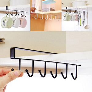 6 Hooks Storage Rack Shelf Storage Clothes Hanging Wardrobe Kitchen Organizer Cup Holder Glass Mug Holder