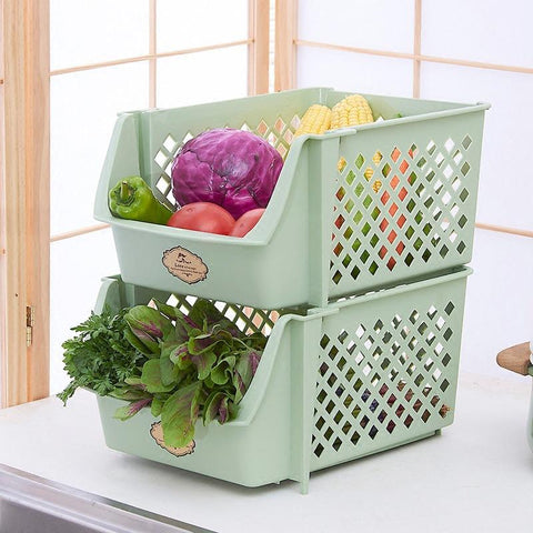 Plastic Storage Basket Stackable Vegetables Fruit Kitchen Organizer