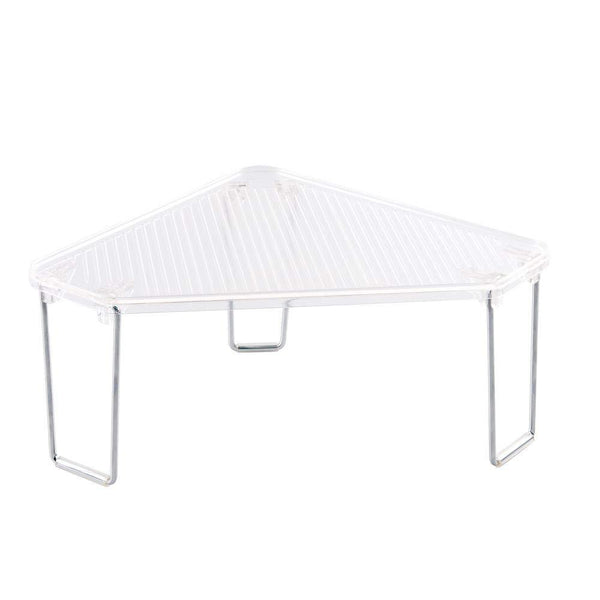 Kitchen mdesign corner plastic metal freestanding stackable organizer shelf for kitchen countertop pantry or cabinet for storing plates mugs bowls canned goods baking supplies 4 pack clear chrome