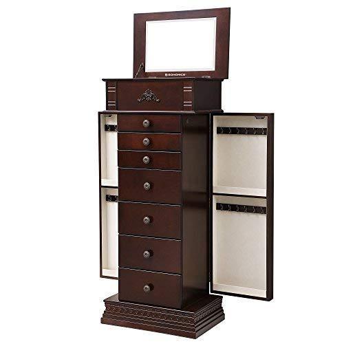 Products songmics large jewelry armoire cabinet standing storage chest neckalce organizer dark walnut ujjc14k