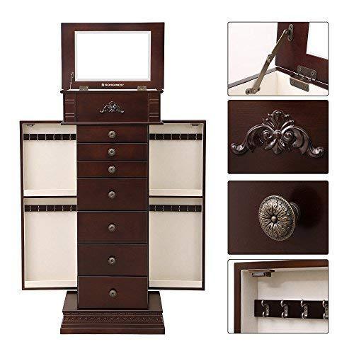 Related songmics large jewelry armoire cabinet standing storage chest neckalce organizer dark walnut ujjc14k