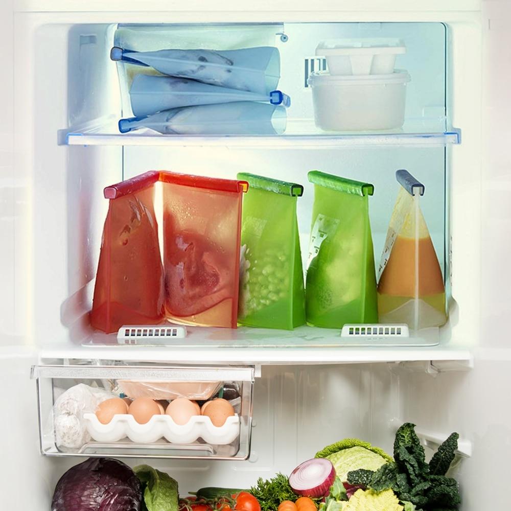 4PCS 1000ml Kitchen Food Sealing Storage Bag Reusable Refrigerator Fresh Bags Silicone Fruit Meat Ziplock Kitchen Organizer