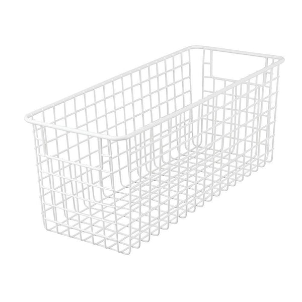 Heavy duty mdesign farmhouse decor metal wire food storage organizer bin basket with handles for kitchen cabinets pantry bathroom laundry room closets garage 16 x 6 x 6 4 pack matte white