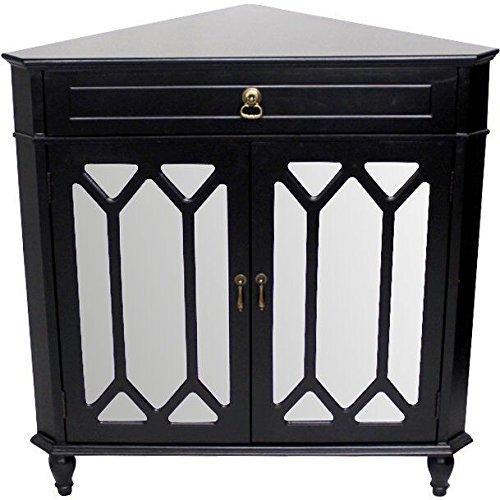 Buy now heather ann creations the dorset collection contemporary style wooden double door floor storage living room corner cabinet with hexagonal mirror inserts and 1 drawer black