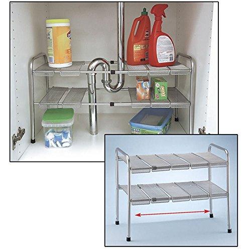2 Tier Expandable Adjustable Under Sink Shelf Storage Shelves Kitchen Organizer
