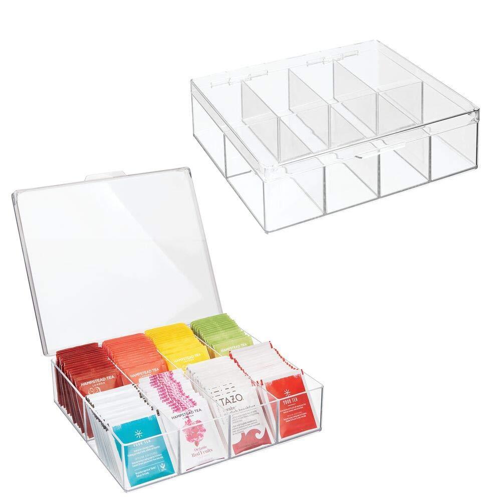Try mdesign tea storage organizer box 8 divided sections easy view hinged lid use in kitchen pantry and cabinets holder for tea bags packets small items and accessories bpa free 2 pack clear
