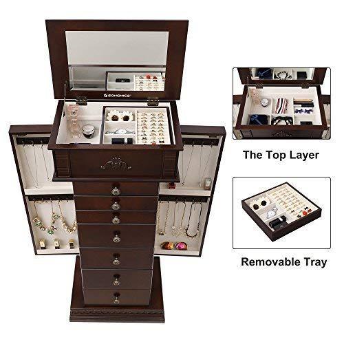 Save songmics large jewelry armoire cabinet standing storage chest neckalce organizer dark walnut ujjc14k