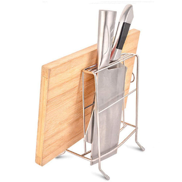Kingwa Stainless Steel Chopping Board Holder,with 2 Slot for kitchen Knife,and 1 Slot for Chopping Board or Pot Lid