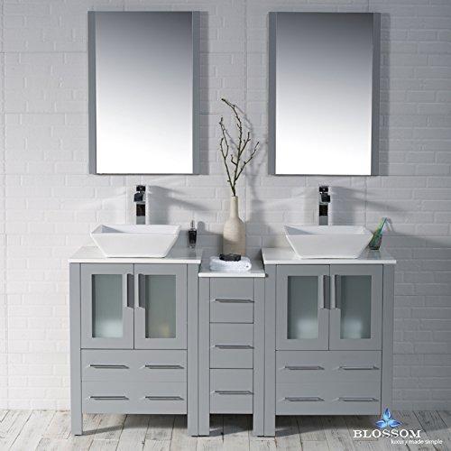 Amazon blossom sydney 60 inches double vessel sink bathroom vanity side cabinet vessel ceramic sink with mirror solid wood metal grey 001 60 15d 1616v