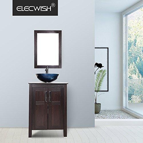 Shop for elecwish usba20090 usba20077 bathroom vanity and sink combo stand cabinet and tempered blue glass vessel sink orb faucet and pop up drain mirror mounting ring