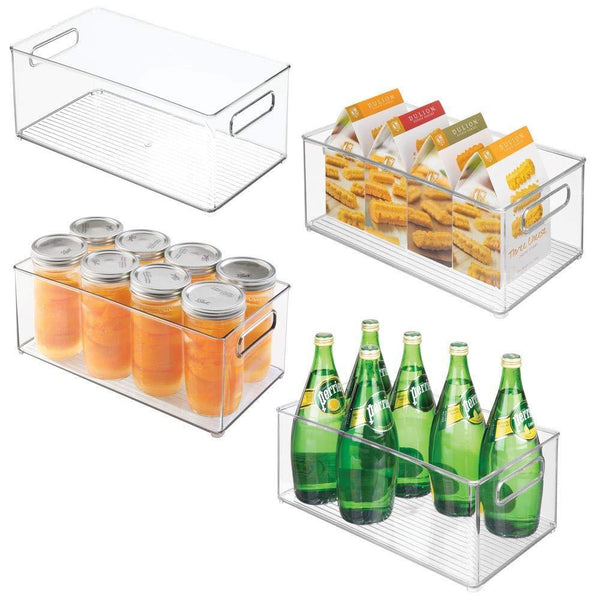 Top mdesign deep plastic kitchen storage organizer container bin with handles for pantry cabinets shelves refrigerator freezer bpa free 14 5 long 4 pack clear