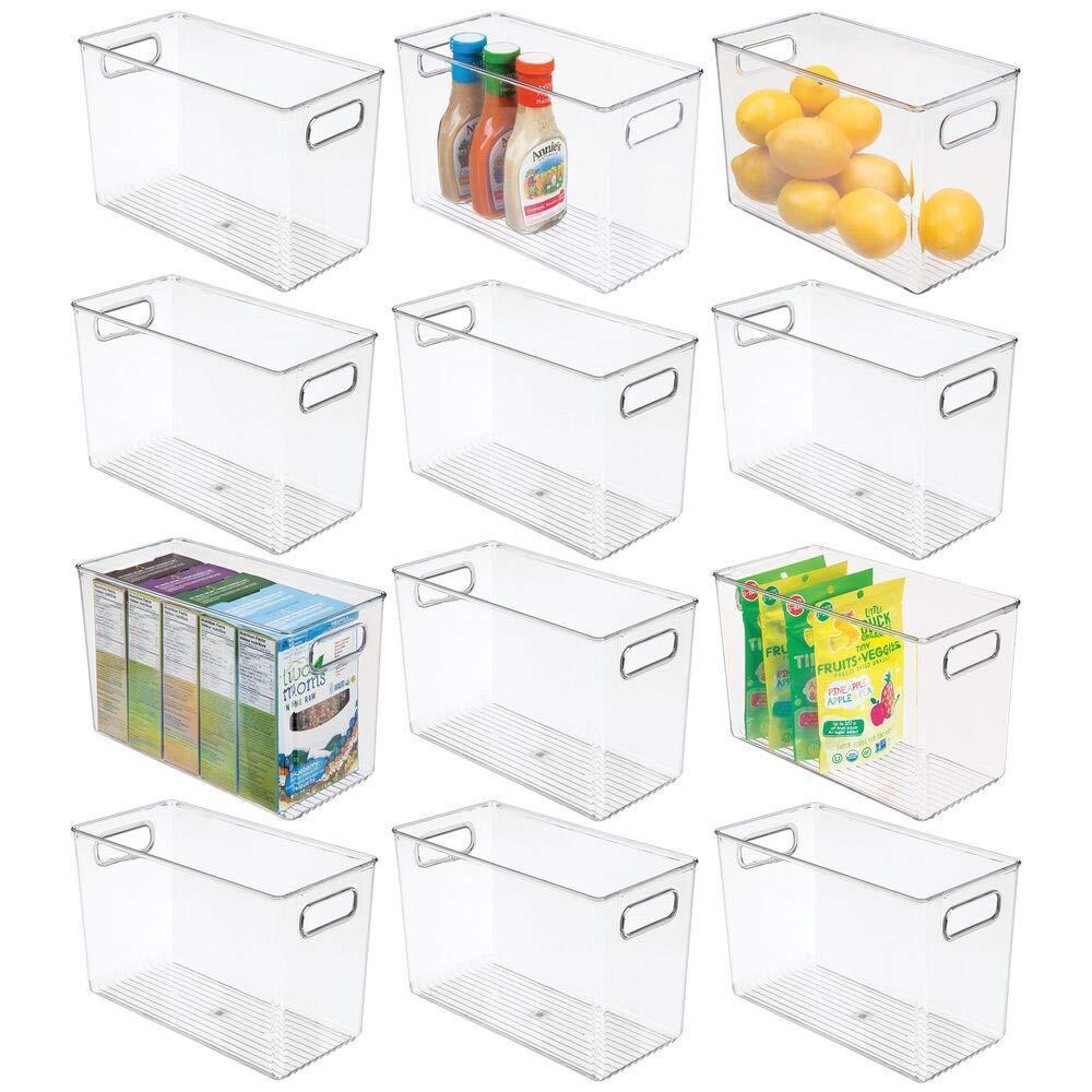 Select nice mdesign plastic food storage container bin with handles for kitchen pantry cabinet fridge freezer narrow for snacks produce vegetables pasta bpa free food safe 12 pack clear