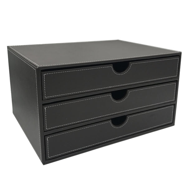Save on unionbasic multi functional pu leather wooden desk organizer file cabinet office supplies desktop storage organizer box with drawer plain black 3 drawer