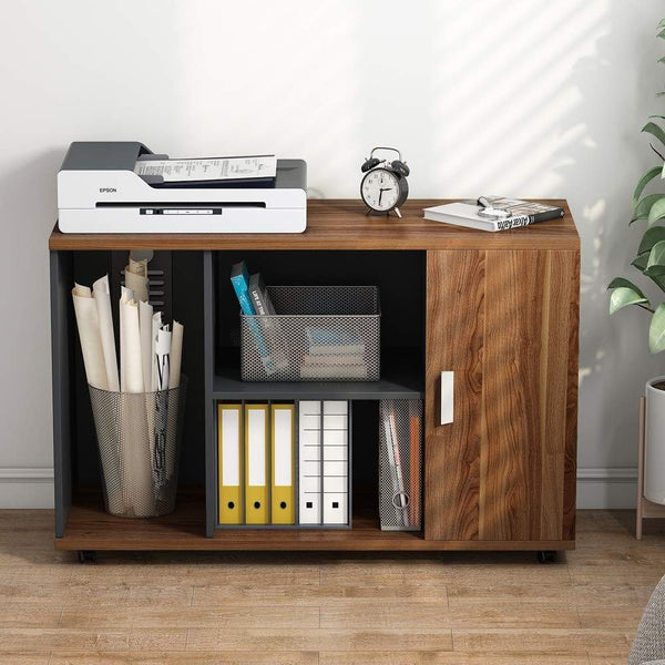 Top rated file cabinet little tree 39 large storage printer stand mobile filing office cabinet with wheels door and open shelves for home office dark walnut