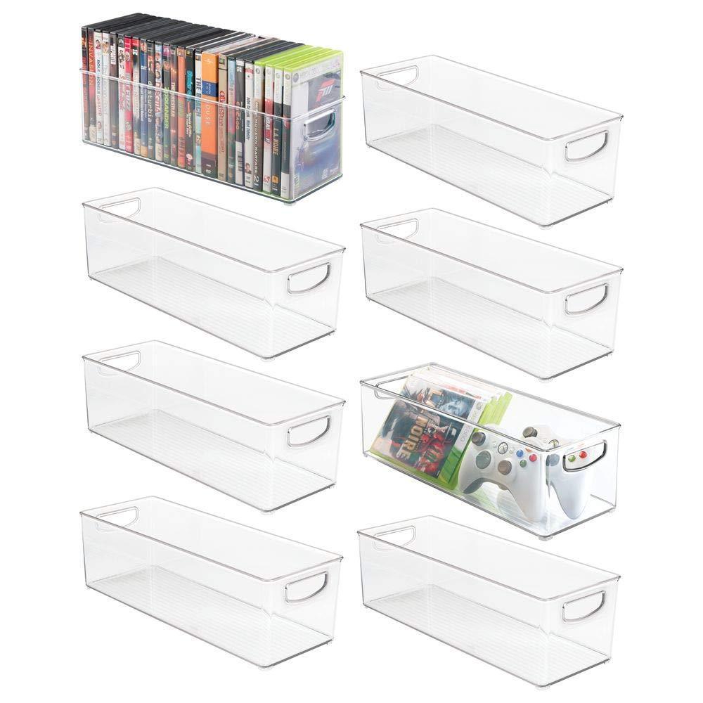 Buy now mdesign plastic stackable household storage organizer container bin with handles for media consoles closets cabinets holds dvds video games gaming accessories head sets 8 pack clear
