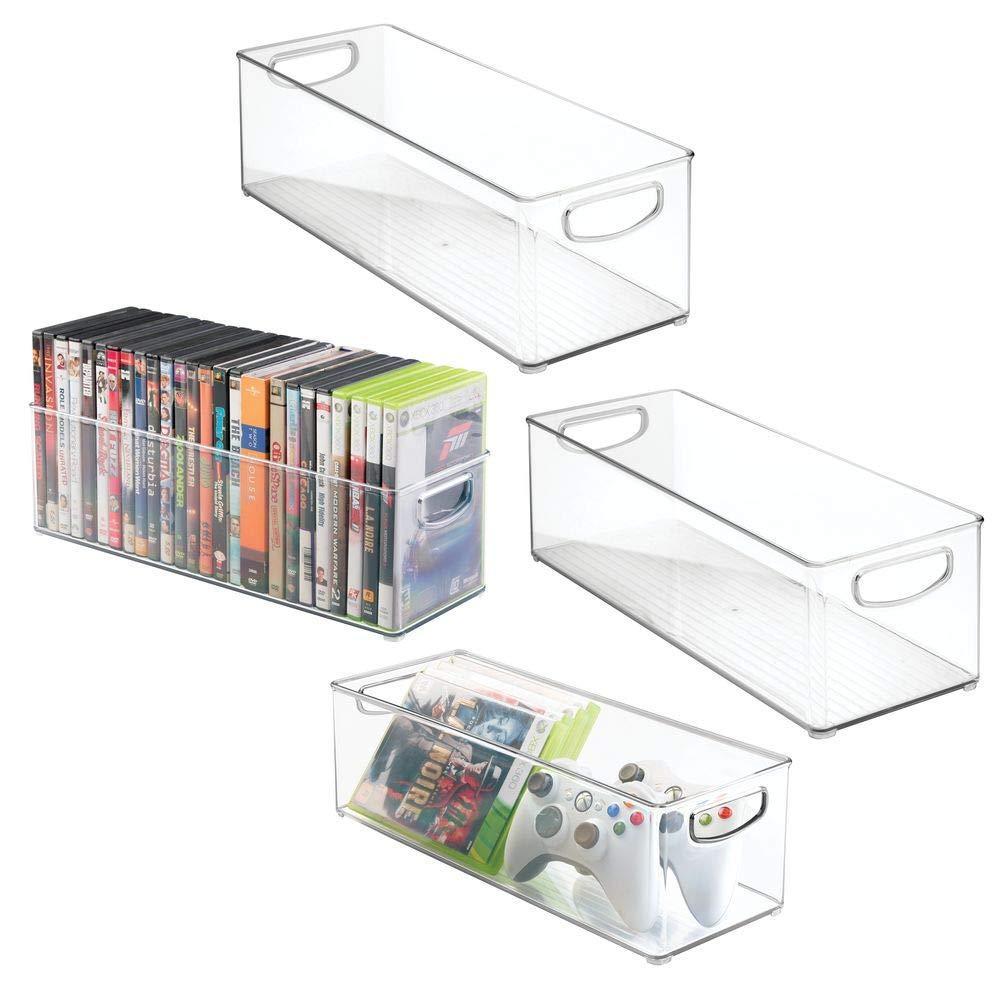Shop here mdesign plastic stackable household storage organizer container bin with handles for media consoles closets cabinets holds dvds video games gaming accessories head sets 4 pack clear