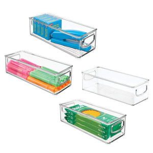 New mdesign stackable plastic office storage organizer container with handles for cabinets drawers desks workspace bpa free for pens pencils highlighters tape 10 long 4 pack clear