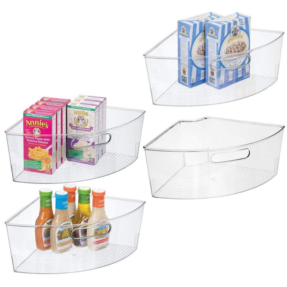 Shop here mdesign kitchen cabinet plastic lazy susan storage organizer bins with front handle large pie shaped 1 4 wedge 6 deep container food safe bpa free 4 pack clear