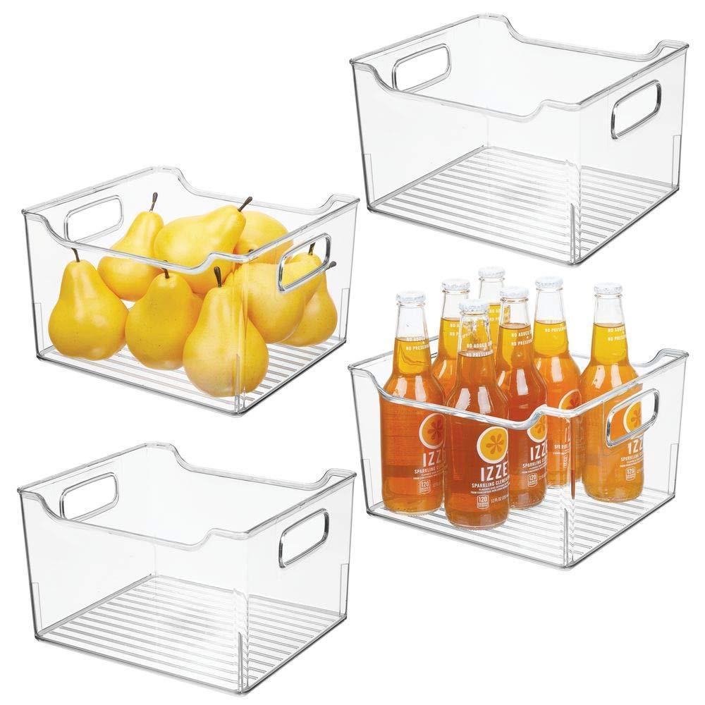 Discover the mdesign plastic kitchen pantry cabinet refrigerator or freezer food storage bin with handles organizer for fruit yogurt snacks pasta bpa free 10 long 4 pack clear