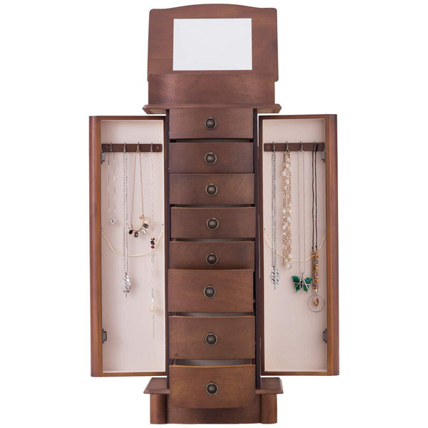 Explore giantex jewelry armoire cabinet stand with 8 drawers top divided storage organizer with flip makeup mirror lid large side door chest cabinets antique wood standing armoires jewelry box w 8 hooks