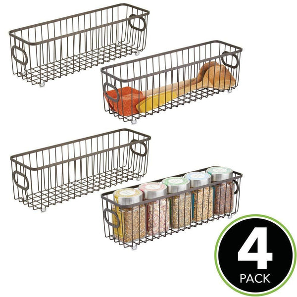 Amazon mdesign metal farmhouse kitchen pantry food storage organizer basket bin wire grid design for cabinets cupboards shelves countertops holds potatoes onions fruit long 4 pack bronze
