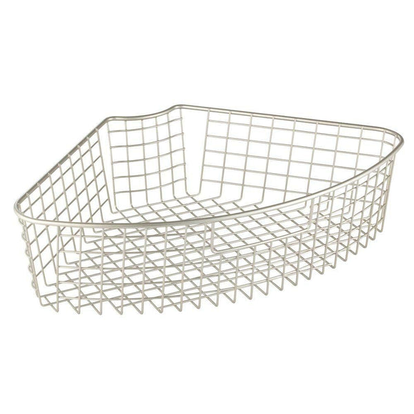 Featured mdesign farmhouse metal kitchen cabinet lazy susan storage organizer basket with front handle medium pie shaped 1 4 wedge 4 2 deep container 4 pack satin