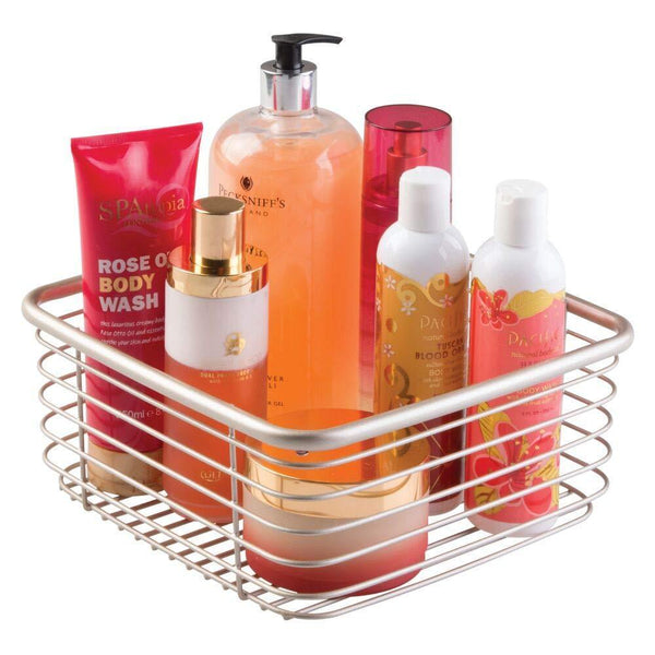 Purchase mdesign modern bathroom metal wire metal storage organizer bins baskets for vanity towels cabinets shelves closets pantry kitchens home office 9 75 square 4 pack satin