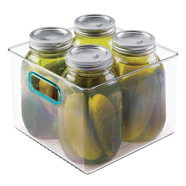 Buy mdesign plastic food storage container bin with handles for kitchen pantry cabinet fridge freezer cube organizer for snacks produce vegetables pasta bpa free food safe 8 pack clear blue