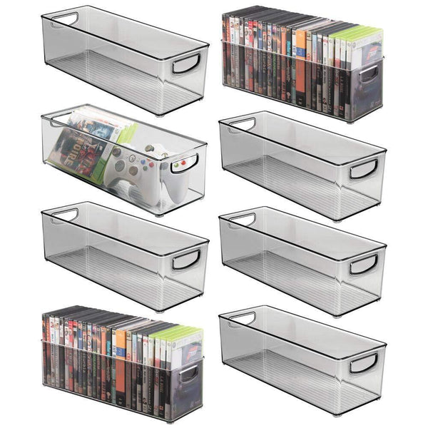 Shop here mdesign plastic stackable household storage organizer container bin with handles for media consoles closets cabinets holds dvds video games gaming accessories head sets 8 pack smoke gray