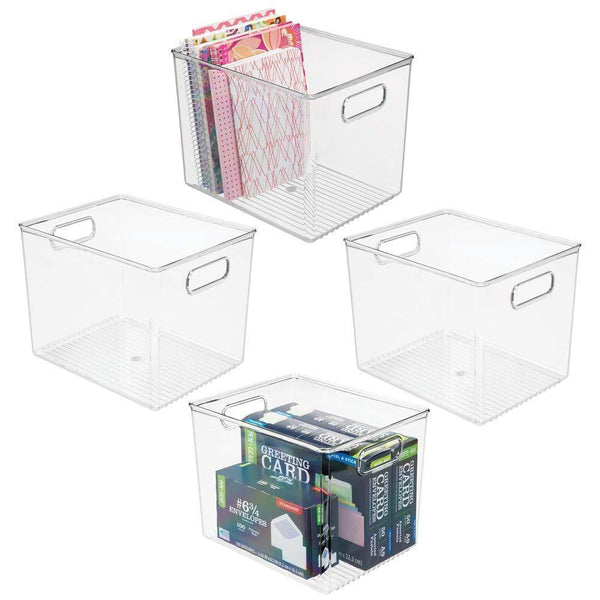 Related mdesign plastic storage bin with handles for office desk book shelf filing cabinet organizer for sticky notes pens notepads pencils supplies bpa free 10 long 4 pack clear