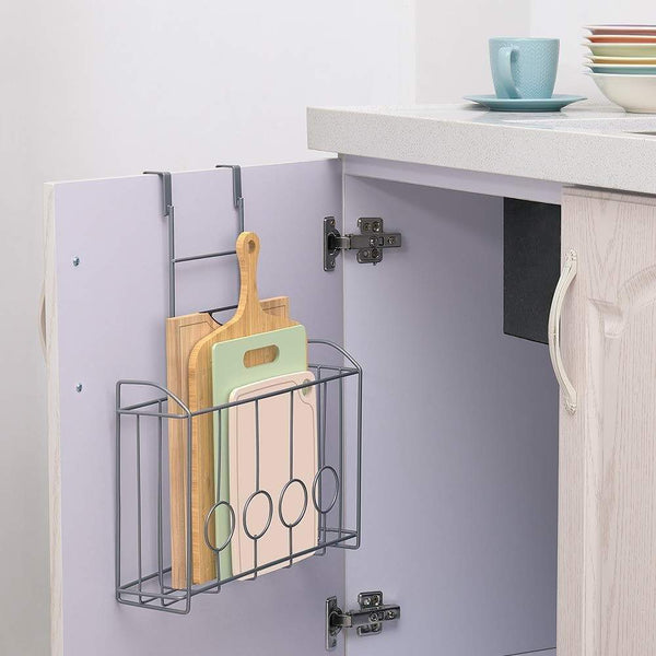 Great nex over the cabinet door organizer cabinet storage basket for cutting board aluminum foil cleaning supplies silver