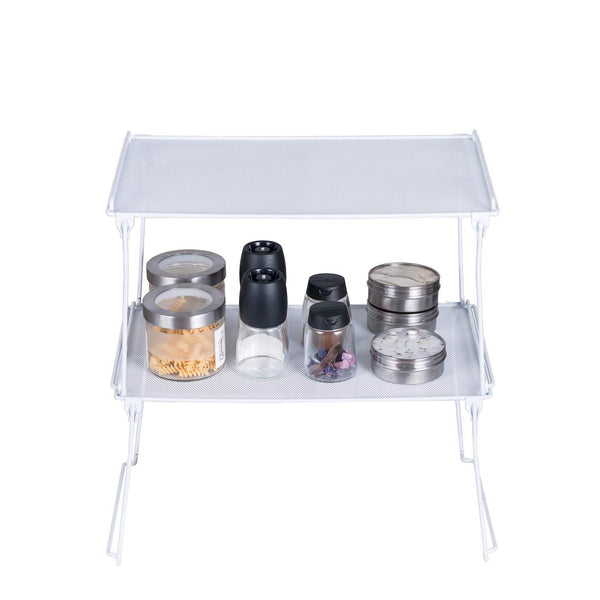 Order now 2 pack stackable kitchen cabinet and counter shelf organizer spice jars bottle standing shelf holder rack wire metal cupboard food pantry shelf organizer white