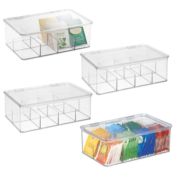 Related mdesign stackable plastic tea bag holder storage bin box for kitchen cabinets countertops pantry organizer holds beverage bags cups pods packets condiment accessories 4 pack clear
