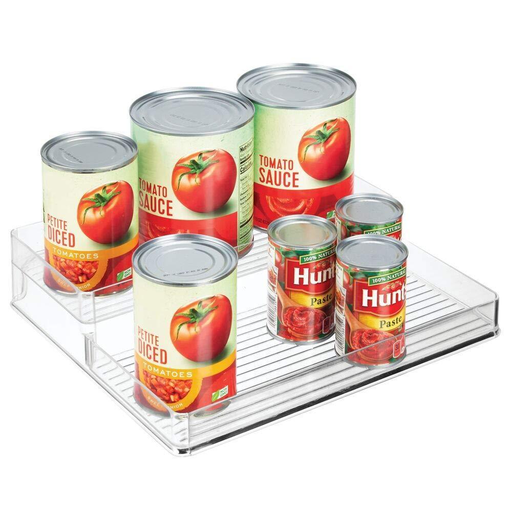Discover the best mdesign plastic kitchen food storage organizer shelves spice rack holder for cabinet cupboard countertop pantry holds spices jars baking supplies canned food pasta 2 levels 12 w clear