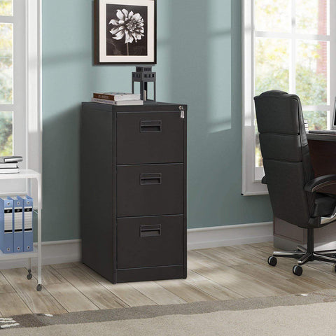 Save modernluxe metal lateral file cabinet steel vertical lockable filing cabinet 3 drawer with locks black 18w 24 4d 40 3h