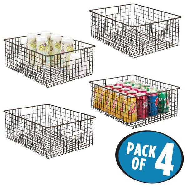 Great mdesign farmhouse decor metal wire food organizer storage bin baskets with handles for kitchen cabinets pantry bathroom laundry room closets garage 4 pack bronze