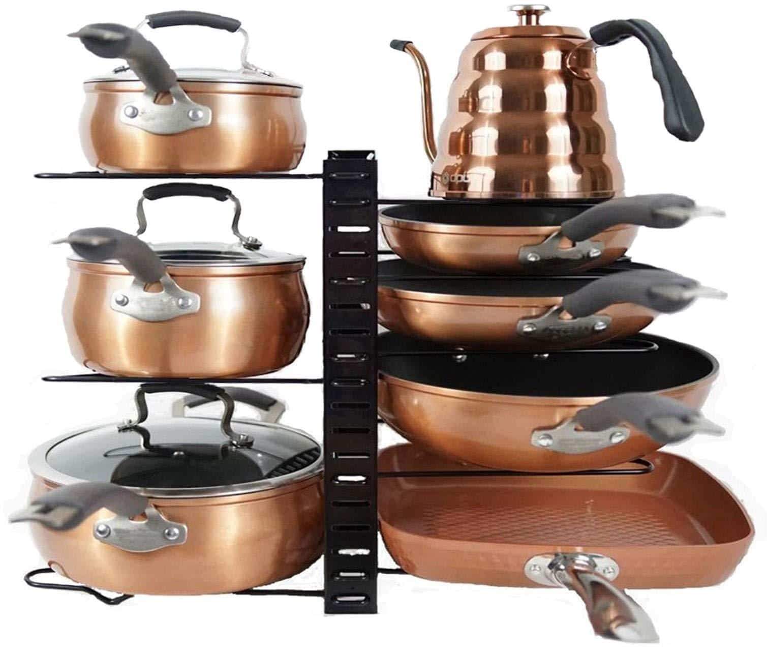 Results pot and pan organizer rack for cabinet home kitchen storage pan holder cabinet pot organizer 8 tier adjustable heights expandable pot organizer for under cabinet