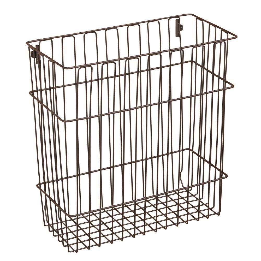Featured mdesign metal wire wall mount kitchen storage organizer basket trash can for cabinet and pantry doors holds bags tin foil wax paper saran wrap solid steel bronze