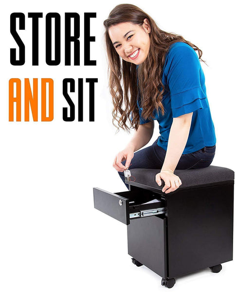 Shop for stand steady vert rolling file cabinet 2 drawer mobile file cabinet with cushion top small filing cabinet delivers convenient storage key lock and an extra place to sit black