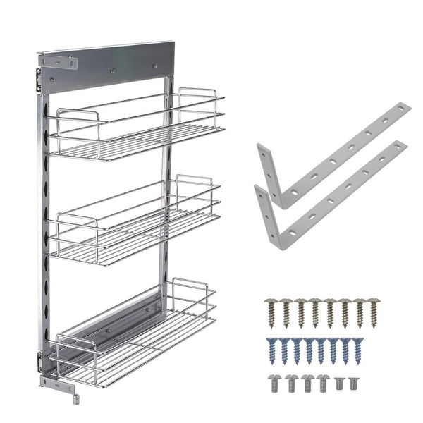 Latest 10x18 5x25 9 inch cabinet pull out chrome wire basket organizer 3 tier cabinet spice rack shelves full pullout set